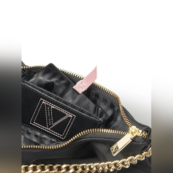 Nip VS Curve Black Small Nylon Gold tone Crossbody Or Zip Handbag - Picture 6 of 10